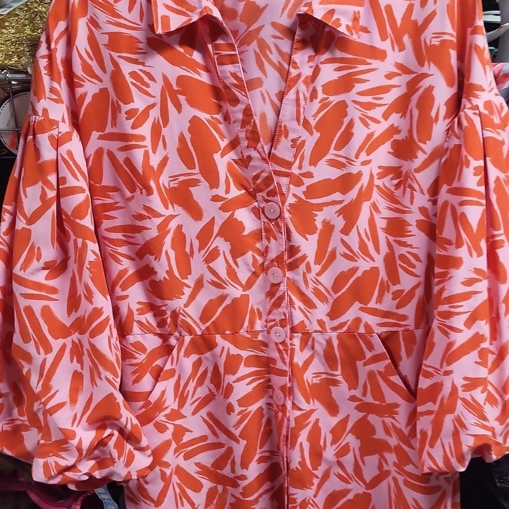 Veronica Beard orange pink Dress 4 Samy pink puff sleeves - Picture 5 of 5